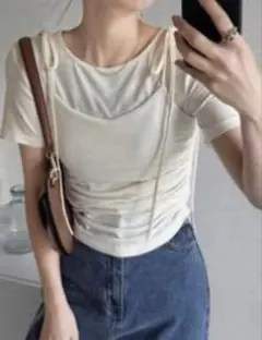 アイボリー レイヤード Tシャツ 半袖