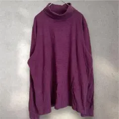 L.L.Bean タートルネックニット XL ボルドー黒 ボーダー カジュアル