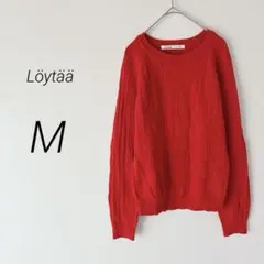 ロユタ ニット 長袖 ケーブル編み 綿100% クリスマスカラー レッド M