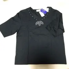 ブラック 五分袖 Vネック Tシャツ M～Lサイズ