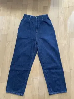 ダークブルー　ワイドレッグデニムパンツ　ジーンズ　グローバルワーク　ストレート