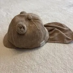petit main くま耳日除け付きベビーキャップ ベージュ 48cm