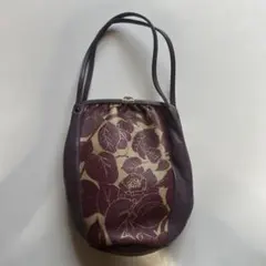 パープル 花柄 レザー ハンドバッグ