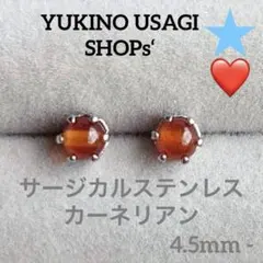 スタッドピアスNO.43 天然石 (カーネリアン) サージカルステンレス