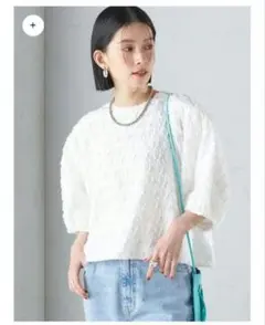 美品 SHIPS 24SS 洗濯可ジオメトリック カットジャカード ブラウス 