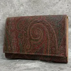 ✨良品✨ エトロ 二つ折り財布 ペイズリー柄 ロゴ型押し カードケース 茶色のサムネイル