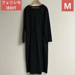 フェリシモ　IEDIT ニット金ボタン　М ブラック 長袖 カットソーワンピース
