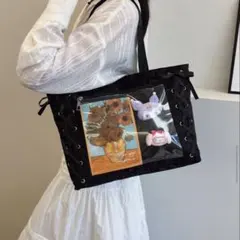 ブラック 痛バッグ トートバッグ リボン 推し活 ライブ A4 黒 オタ活 地雷