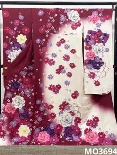 ポリエステル振袖 きもの道楽 刺繍 兎 鳥 牡丹 身丈167cm MOP614 