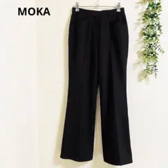 モカ　スラックス　ストレートパンツ　S 軽やか　通勤　オフィス　美脚効果　綺麗め