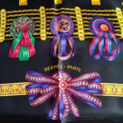 HERMES　エルメス　スカーフ　カレ90　馬のリボン　ブラック