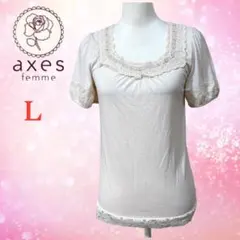 axes femme レースビジュー付き 半袖Tシャツ クリーム色 Lのサムネイル