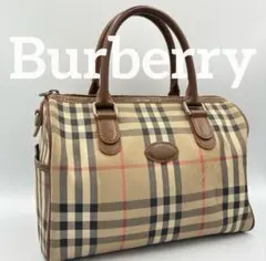 レア◇BURBERRY ミニボストンバッグ ノバチェック ホースロゴ レザー