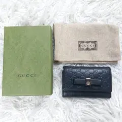 美品 GUCCI 箱袋付き シマ GG柄 インターロッキング レザー キーケース