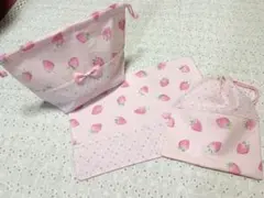 いちご給食３点セットマット(25×35)お弁当袋コップ袋パステル入園入学女の子