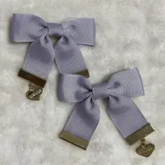 LIZLISA リボンヘアクリップ ハートチャーム付き 左右セット 紫 姫系