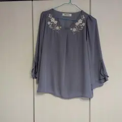 半額以下！Misch Masch刺繍入り淡い紫七分袖ブラウス未使用に近いタグあり