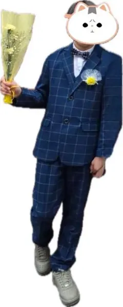 【美品】小学生卒業式男子ネイビー チェック柄 スーツセット 160cm