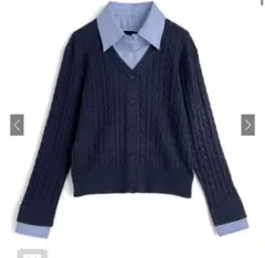 シャツレイヤード風ケーブルニットトップス