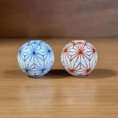 有田焼 李荘窯 染付・赤絵麻の葉文 珠型珍味 2個セット☆