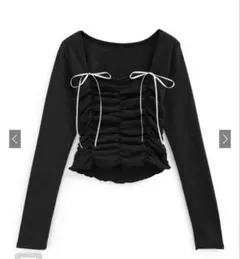 GRL ダブルリボンギャザーテレコリブカットソー［dk1265］