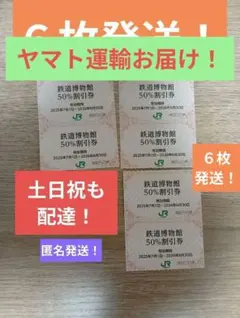 【土日祝も配達！ヤマト運輸お届け！匿名発送】鉄道博物館大宮　割引券　６枚　b