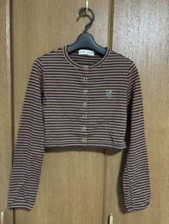TINA:JOJUN ボーダー クロップドカーディガン ブラウン・ネイビー/美品のサムネイル