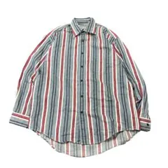 ストライプシャツ　長袖　M グレー　カジュアル　古着　8baのサムネイル