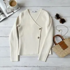 ZARA ザラ フィットニットジャケット カーディガン エクリュ S