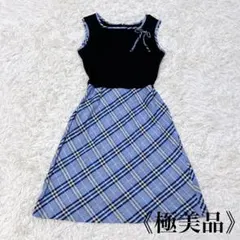 《極美品》バーバリーロンドン ワンピース 切替 ノバチェック リボン バイカラー