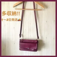 【大人気‼︎】多収納 ショルダーバッグ ワインレッド ポシェットのサムネイル