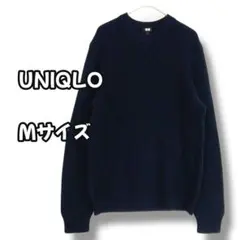 S0309　ユニクロ　リブ編みクルーネックニット　ブラック　M
