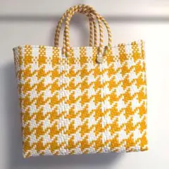 ✫レトラ✫　千鳥格子柄 メルカドバッグ イエロー×ホワイトのサムネイル