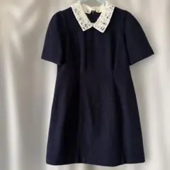 MERCURY DUO ネイビー レース襟 半袖 Aラインワンピース