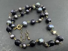 M8055 色石　淡水真珠　ネックレス　ヴィンテージ アクセサリー