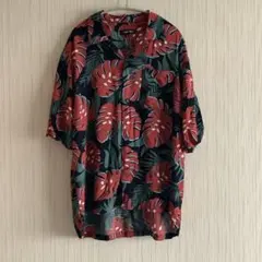 【JUNGLE STORM】モンステラ柄 レーヨン100%アロハシャツ サイズL