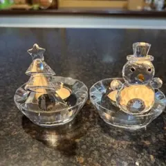 GALWAY クリスタル 雪だるま ツリーキャンドルホルダー２個セット　箱付き
