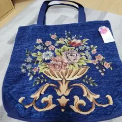 花柄刺繍トートバッグ ネイビー