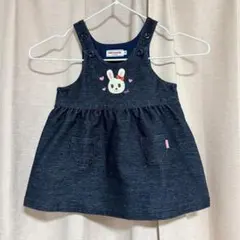 ミキハウス【美品】うさぎちゃん　ハート　デニム　ジャンパースカート　ネイビー