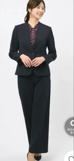 美ジ楽スーツ ノーカラージャケット パンツスーツ セットアップ ネイビーのサムネイル