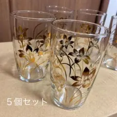 佐々木硝子製　昭和レトロ　花柄グラス　5客　5個セット　食器　新品