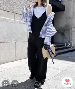 and me Vネックワイドサロペット Mサイズ ブラック