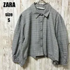 【ZARA】チェック柄シャツジャケット グレー S 長袖 カジュアル シンプルのサムネイル
