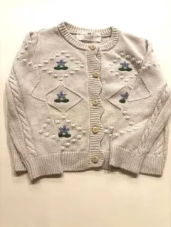 ベージュ　花柄刺繍 ニットカーディガン