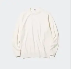 UNIQLO ウォッシャブルコットンクルーネックセーター(長袖)(L)ホワイト白