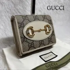 ✨美品✨ グッチ ホースビット GGスプリーム 二つ折り財布 ホワイト レザー