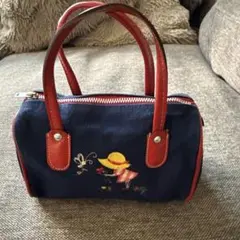 레트로 刺繍 ミニボストンバッグ ネイビー レッド