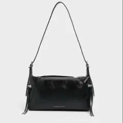 CHARLES & KEITH ブラックレザーショルダーバッグ