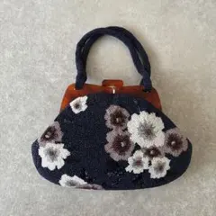 美品【ヴィンテージ】和装 ビーズ がま口 ハンドバッグ