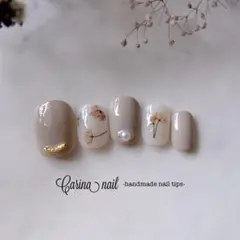 5639 人気再販♪ ジェルネイルチップ エレガント 押し花 グレー